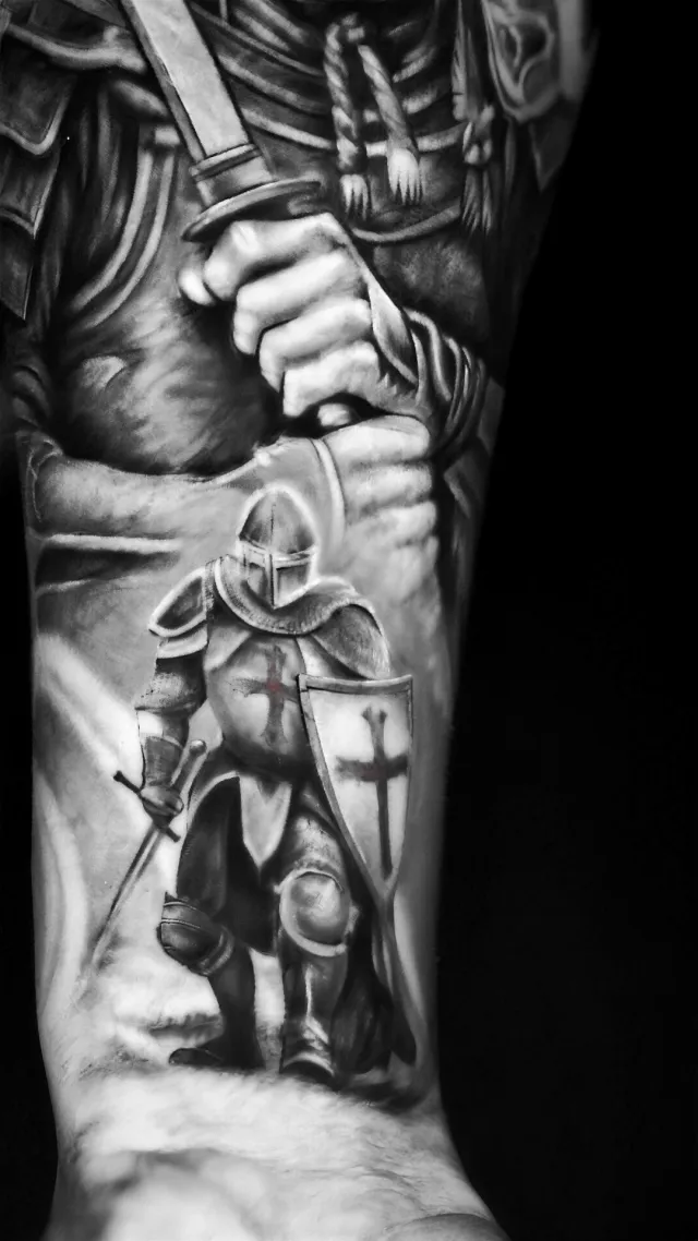 The crusader, a forearm tattoo by Karan Sandhar